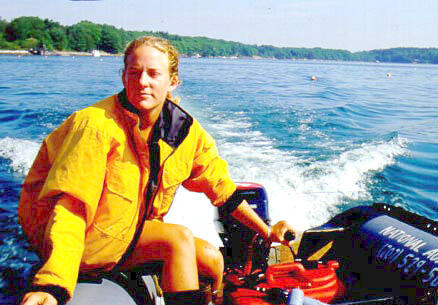 Intern Hilary Cerney in Motor Boat