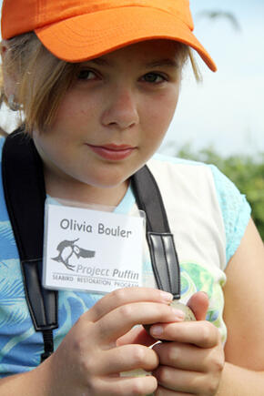 Olivia Bouler with Laughing Gull Egg